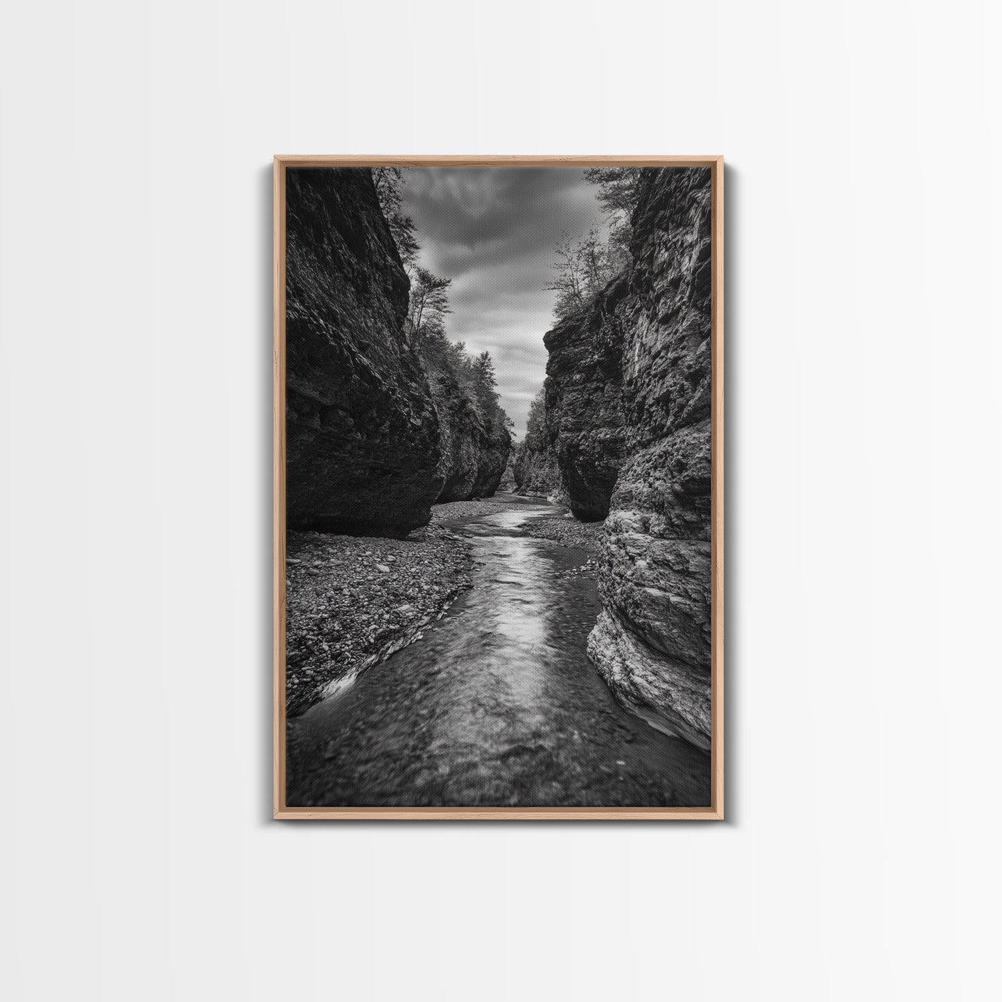 Canyon River, Rugged Path, Rock Walls, Adventure Nature, Framed Canvas Print
