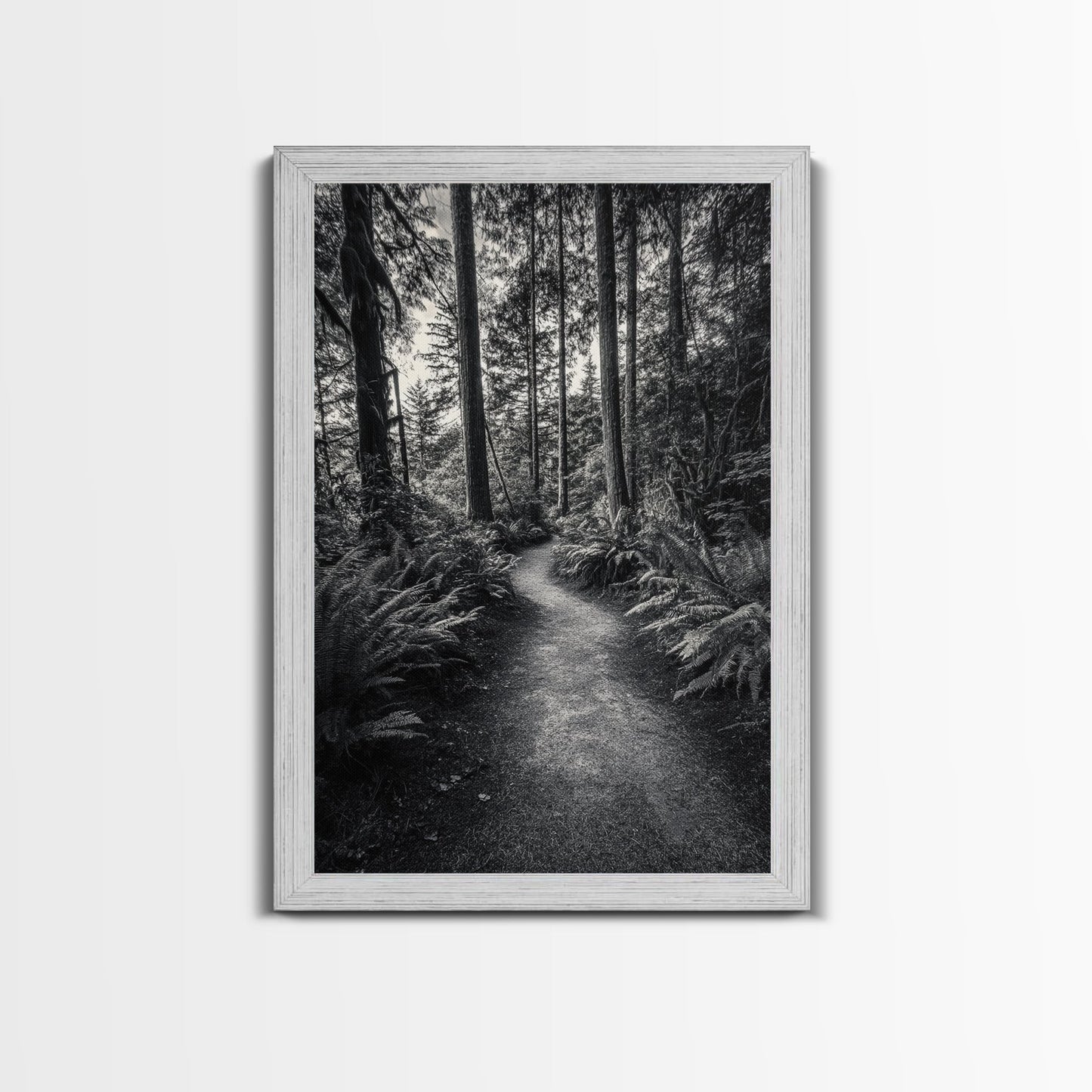 Fern Pathway, Enchanted Forest, Woodland Trail, Framed Canvas Print, Nature Walk Wall Art, Boho Bedroom Decor, Moody Landscape Style
