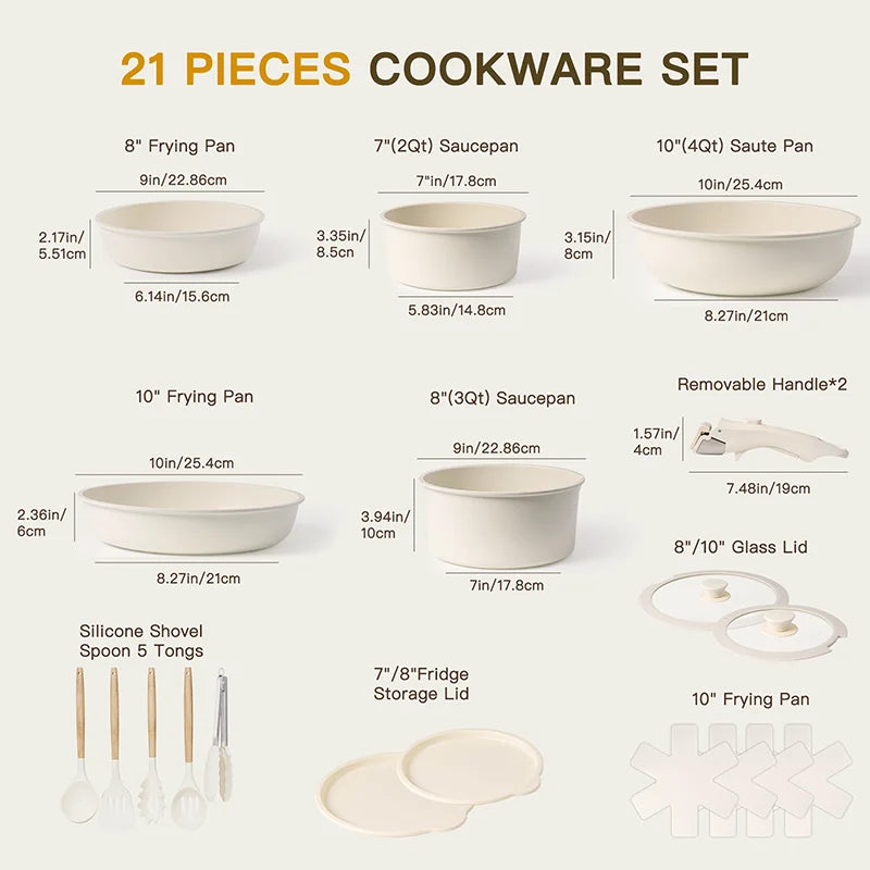 21pc Non-Stick Cookware Set | Astercook Ceramic White