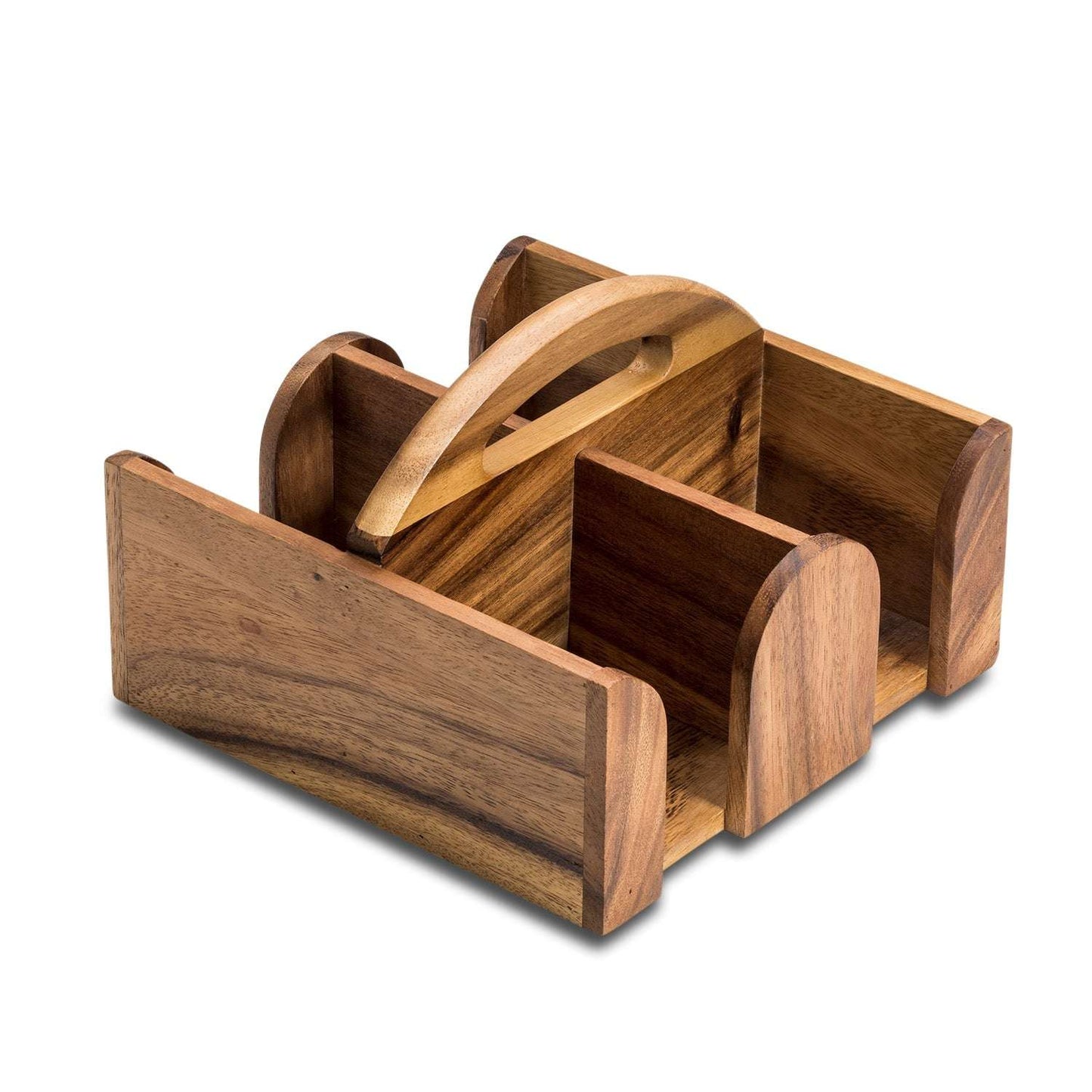 Solid Acacia Wood Coffee Mug Caddy – 4-Slot Mug Holder with Handle