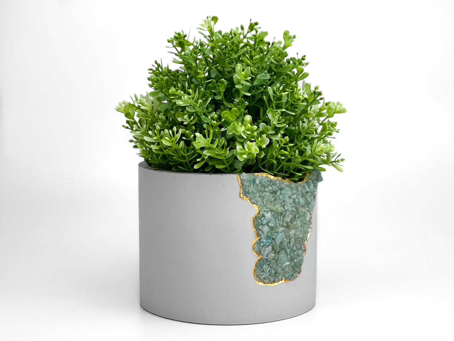 Handmade 6” Green Apatite Crystal & Concrete Geode Planter