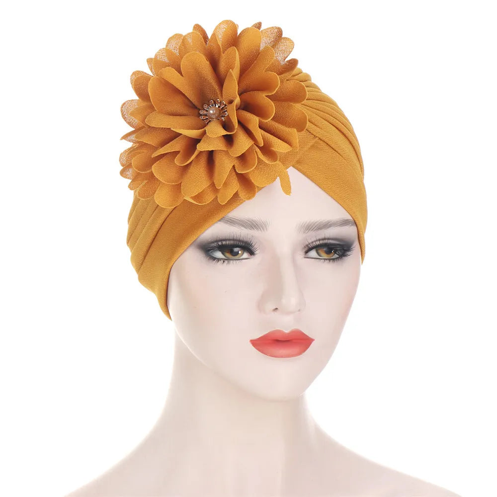 Stretchy Turban Flower Hat - Chemo Hijab Head Wrap for Women