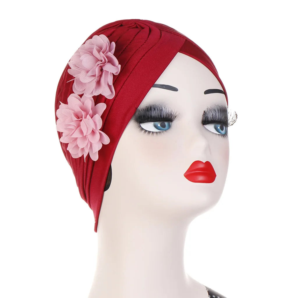 Stretchy Turban Flower Hat - Chemo Hijab Head Wrap for Women