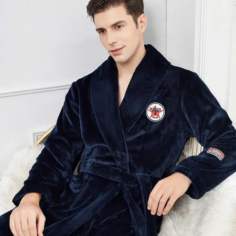 Autumn Winter Warm Male Sleepwear Big Size Flannel Men Robe Nightwear Thick Long Bathrobe Nightgown Loungewear Casual Home Wear