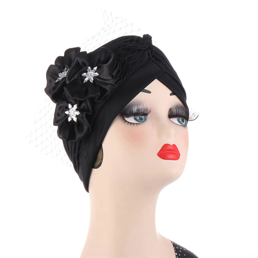 Stretchy Turban Flower Hat - Chemo Hijab Head Wrap for Women