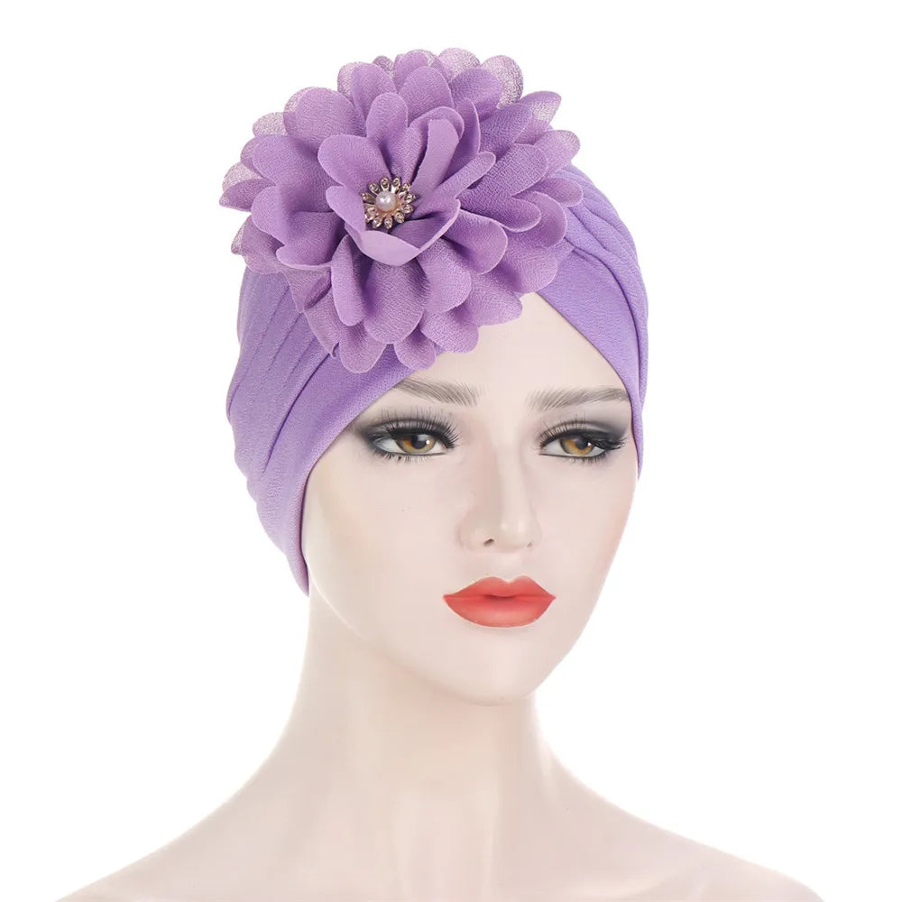 Stretchy Turban Flower Hat - Chemo Hijab Head Wrap for Women