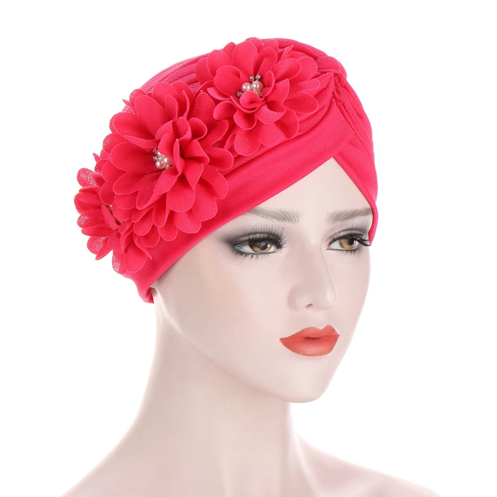 Stretchy Turban Flower Hat - Chemo Hijab Head Wrap for Women