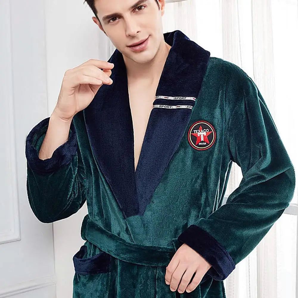 Autumn Winter Warm Male Sleepwear Big Size Flannel Men Robe Nightwear Thick Long Bathrobe Nightgown Loungewear Casual Home Wear