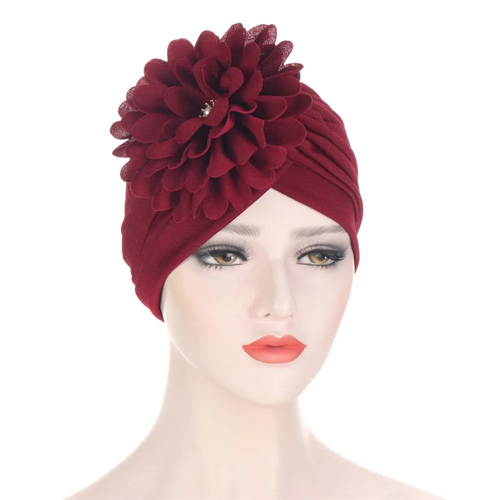 Stretchy Turban Flower Hat - Chemo Hijab Head Wrap for Women