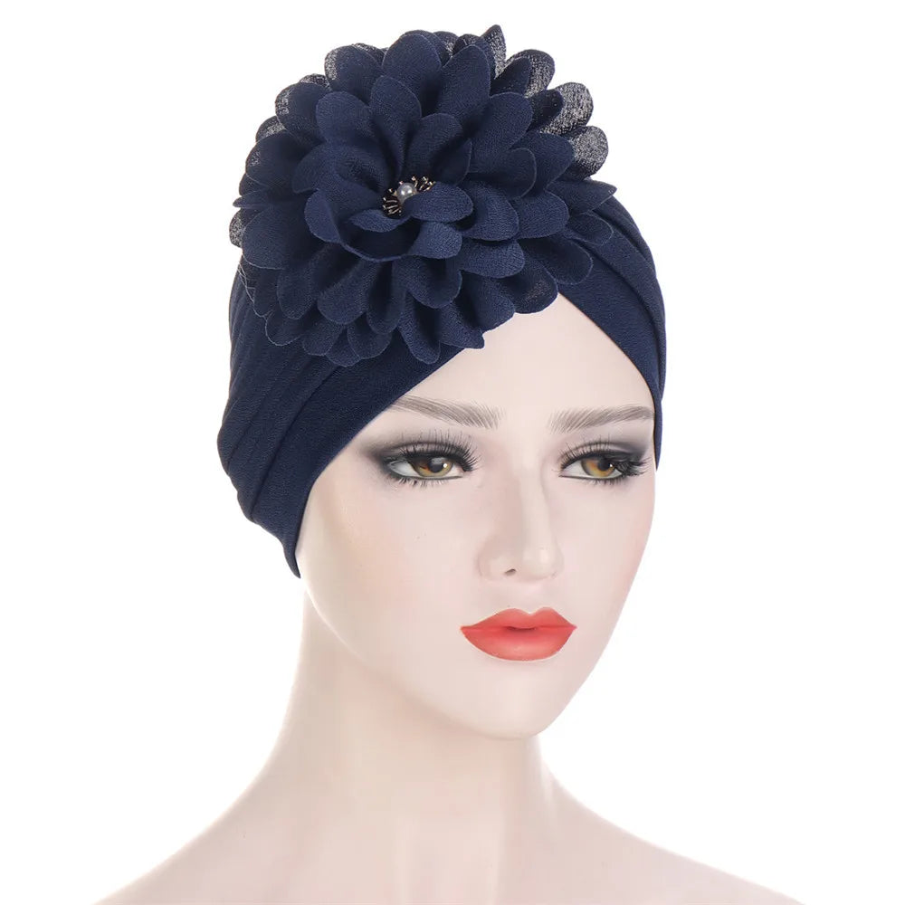 Stretchy Turban Flower Hat - Chemo Hijab Head Wrap for Women