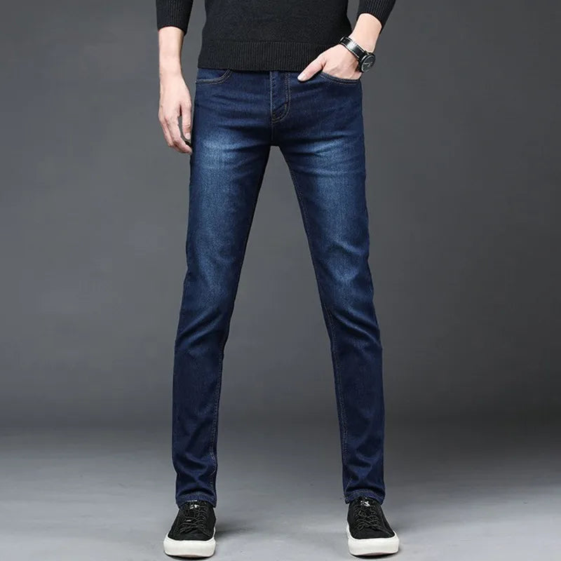 Autumn Slim Fit Men's Jeans - Black Classic Fashion Denim Skinny Trousers