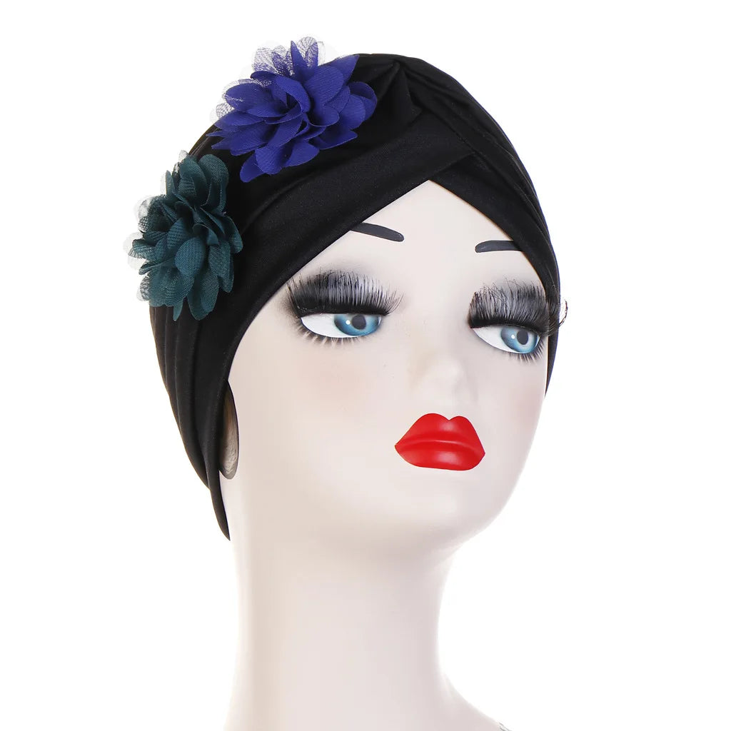 Stretchy Turban Flower Hat - Chemo Hijab Head Wrap for Women