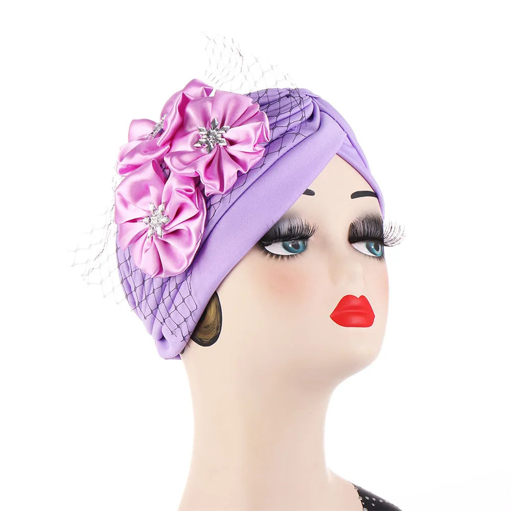 Stretchy Turban Flower Hat - Chemo Hijab Head Wrap for Women