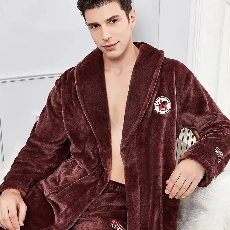 Autumn Winter Warm Male Sleepwear Big Size Flannel Men Robe Nightwear Thick Long Bathrobe Nightgown Loungewear Casual Home Wear