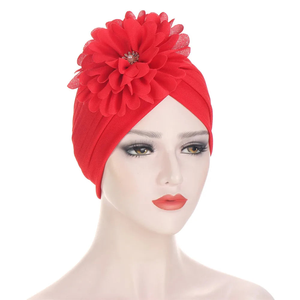 Stretchy Turban Flower Hat - Chemo Hijab Head Wrap for Women