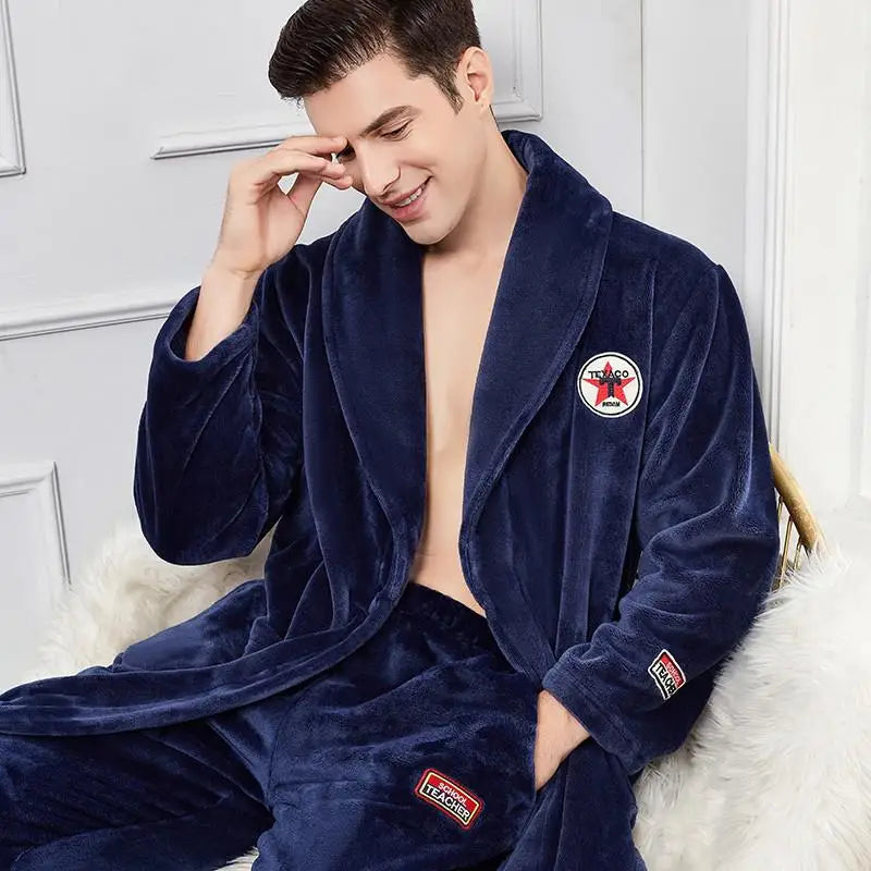 Autumn Winter Warm Male Sleepwear Big Size Flannel Men Robe Nightwear Thick Long Bathrobe Nightgown Loungewear Casual Home Wear