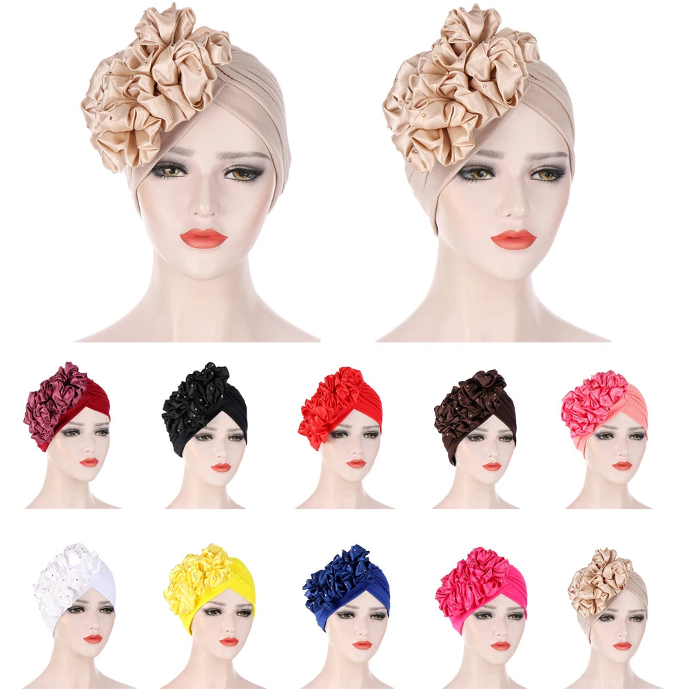 Stretchy Turban Flower Hat - Chemo Hijab Head Wrap for Women