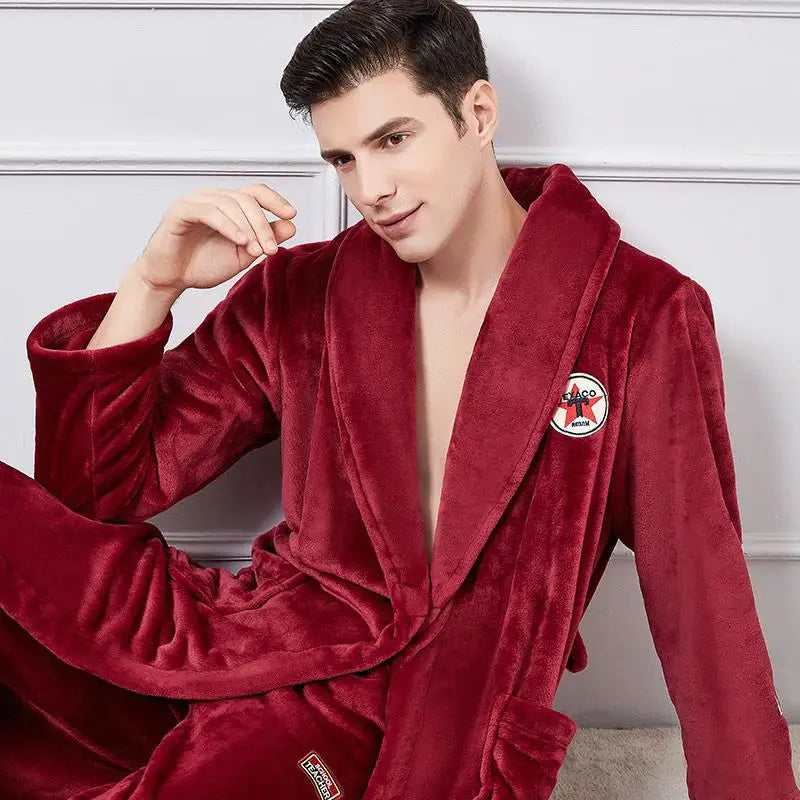 Autumn Winter Warm Male Sleepwear Big Size Flannel Men Robe Nightwear Thick Long Bathrobe Nightgown Loungewear Casual Home Wear