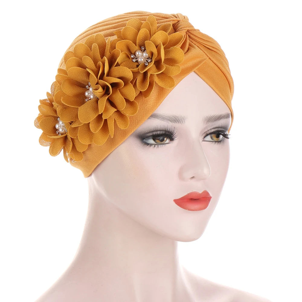 Stretchy Turban Flower Hat - Chemo Hijab Head Wrap for Women