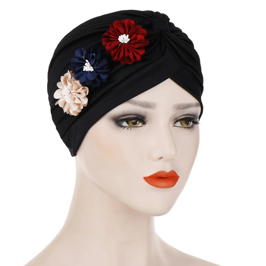 Stretchy Turban Flower Hat - Chemo Hijab Head Wrap for Women