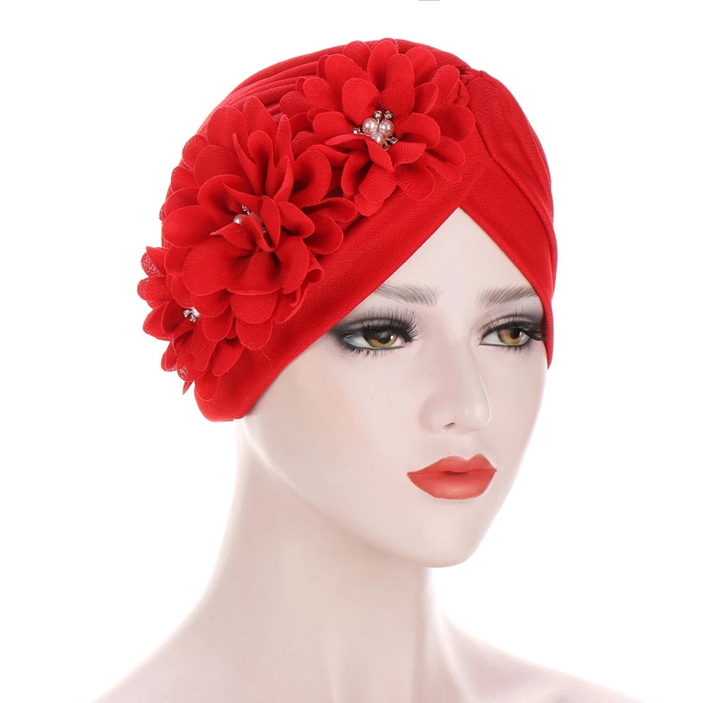 Stretchy Turban Flower Hat - Chemo Hijab Head Wrap for Women