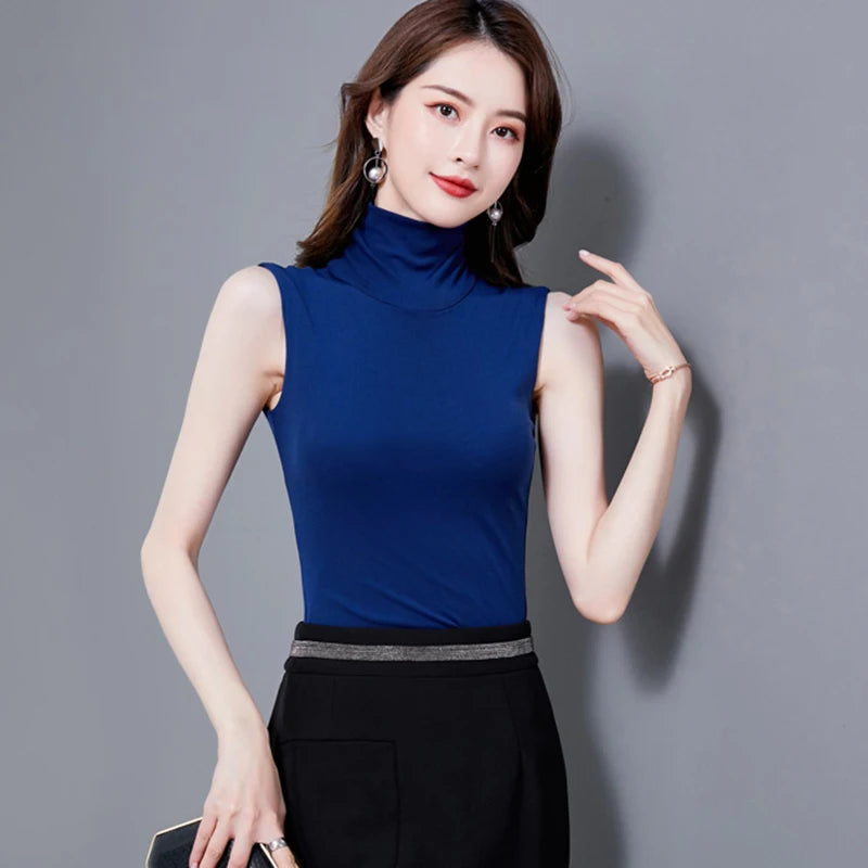 Summer Tops for Women - Turtleneck Sleeveless Lace Tank Tops