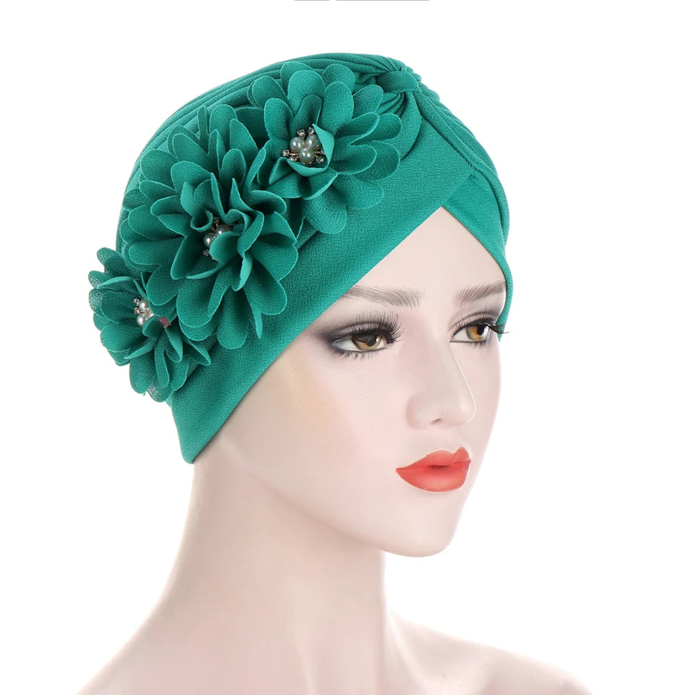 Stretchy Turban Flower Hat - Chemo Hijab Head Wrap for Women
