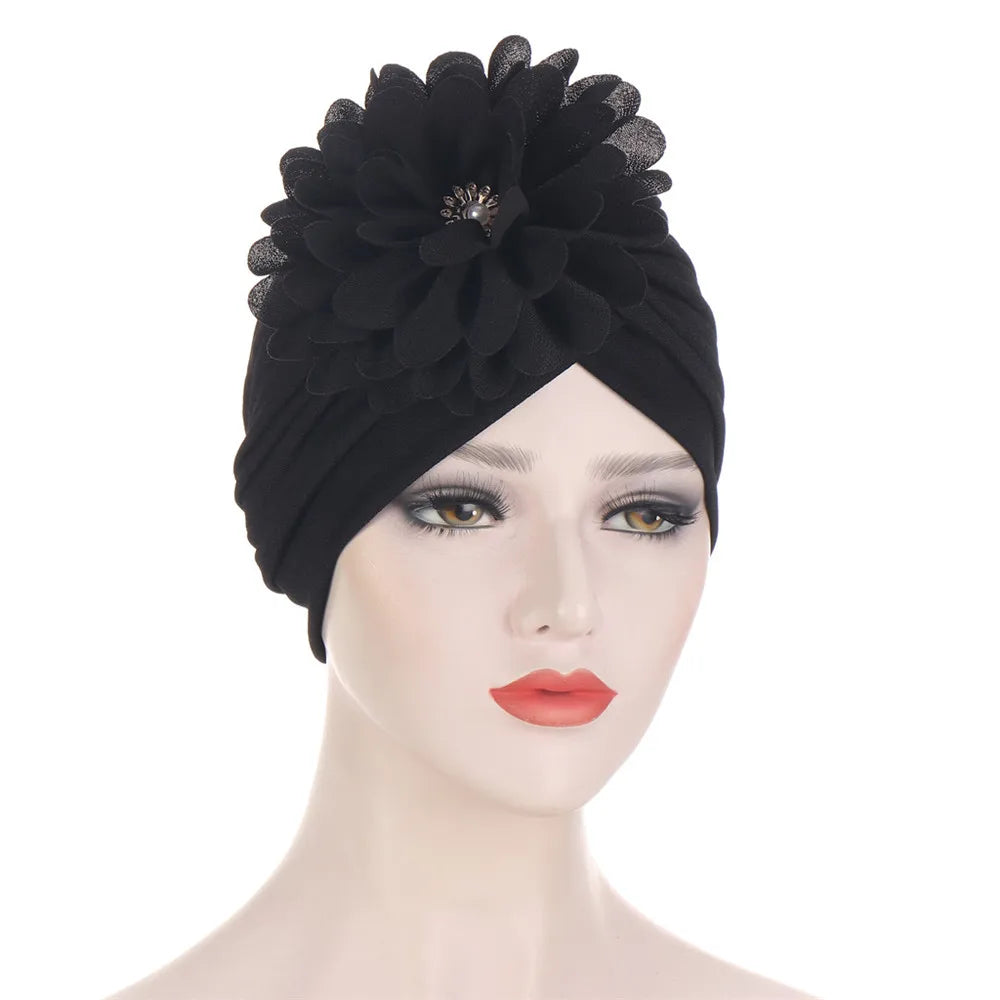 Stretchy Turban Flower Hat - Chemo Hijab Head Wrap for Women