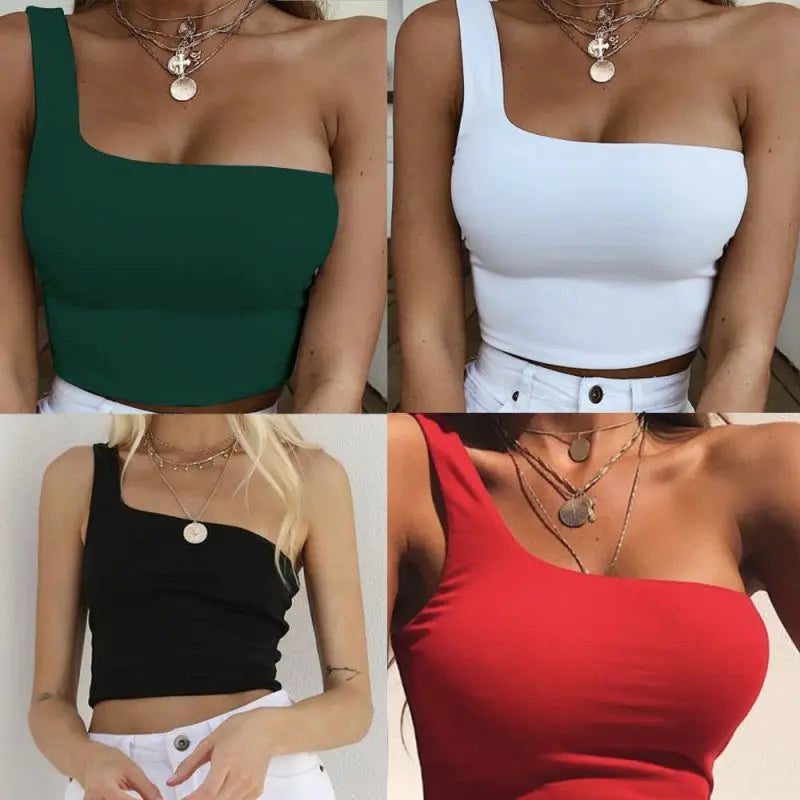 Women's One Shoulder Crop Tops - Sleeveless Summer Tank Tops