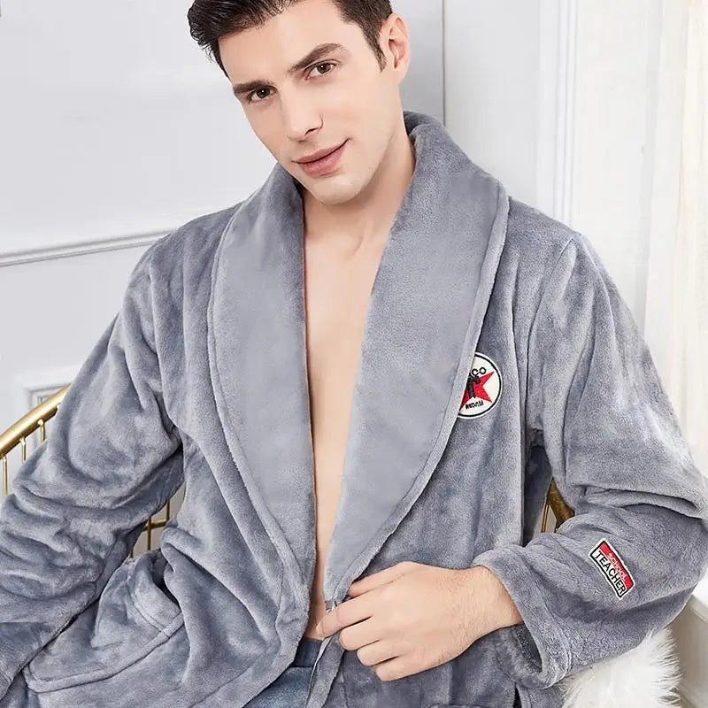Autumn Winter Warm Male Sleepwear Big Size Flannel Men Robe Nightwear Thick Long Bathrobe Nightgown Loungewear Casual Home Wear