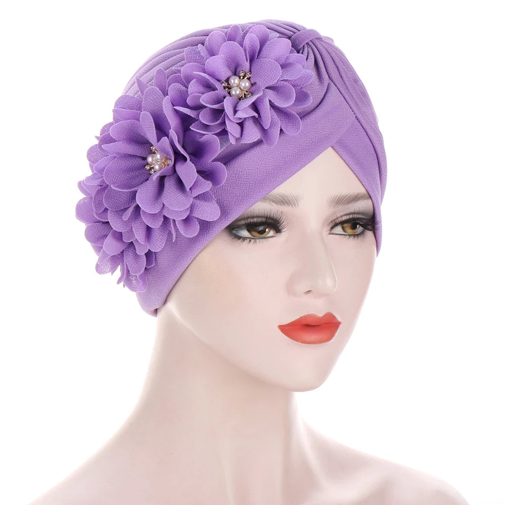 Stretchy Turban Flower Hat - Chemo Hijab Head Wrap for Women