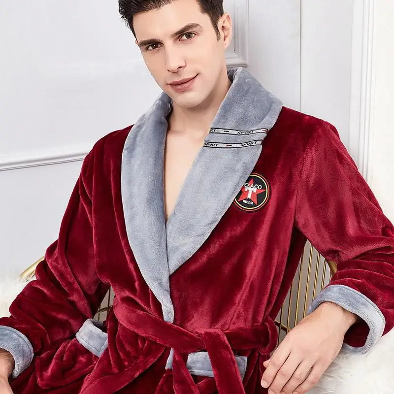 Autumn Winter Warm Male Sleepwear Big Size Flannel Men Robe Nightwear Thick Long Bathrobe Nightgown Loungewear Casual Home Wear