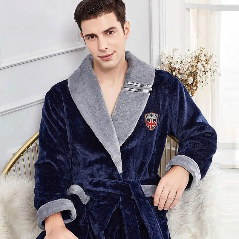 Autumn Winter Warm Male Sleepwear Big Size Flannel Men Robe Nightwear Thick Long Bathrobe Nightgown Loungewear Casual Home Wear