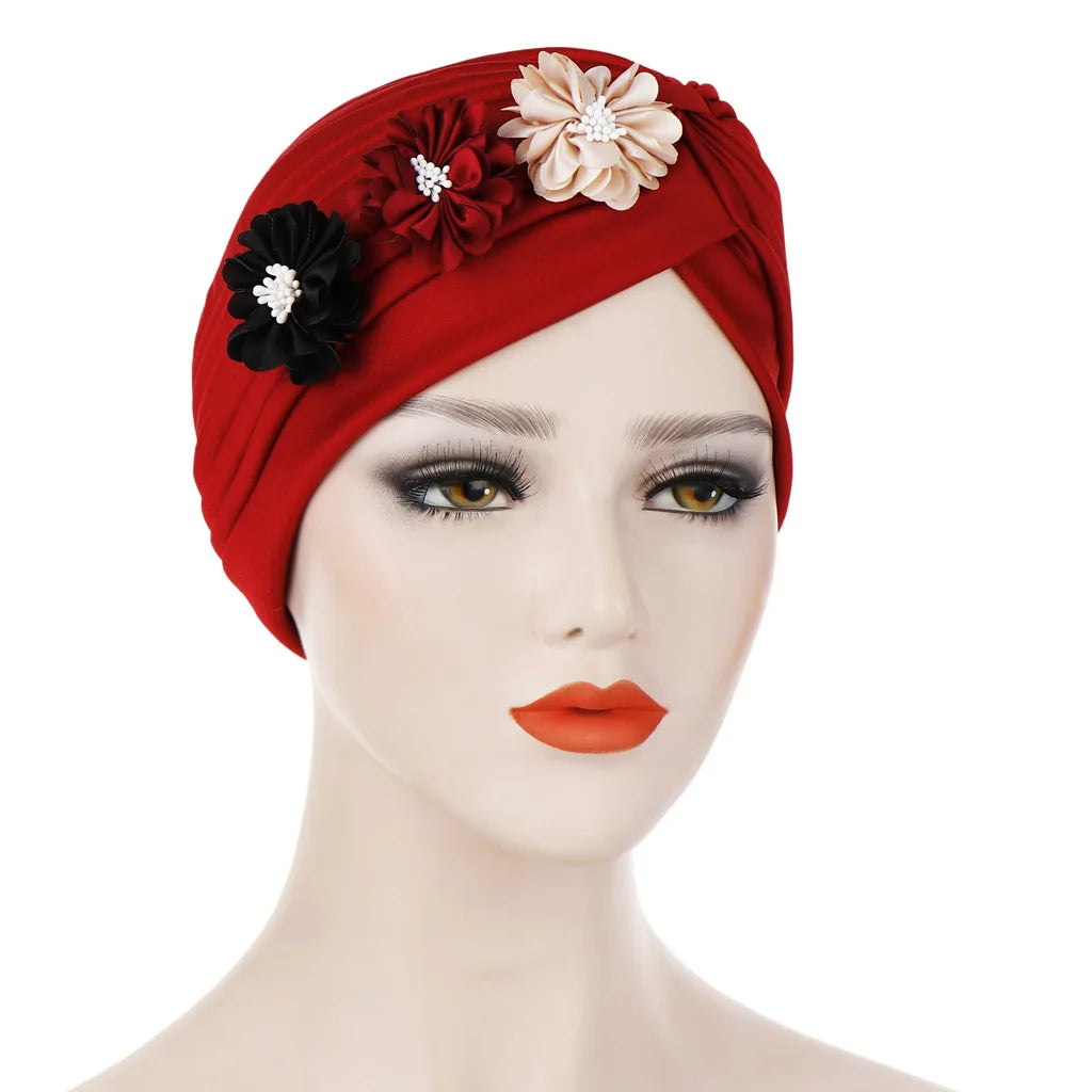 Stretchy Turban Flower Hat - Chemo Hijab Head Wrap for Women