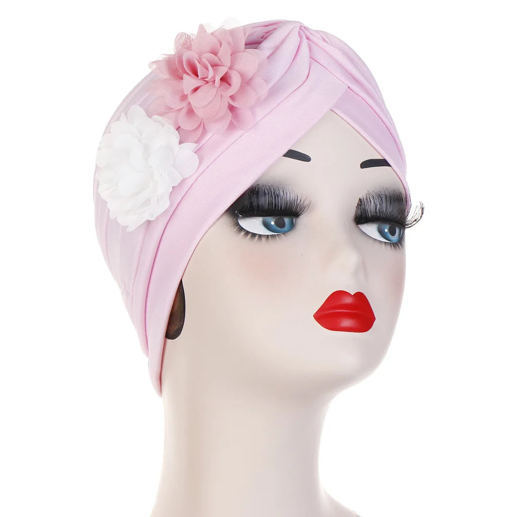 Stretchy Turban Flower Hat - Chemo Hijab Head Wrap for Women