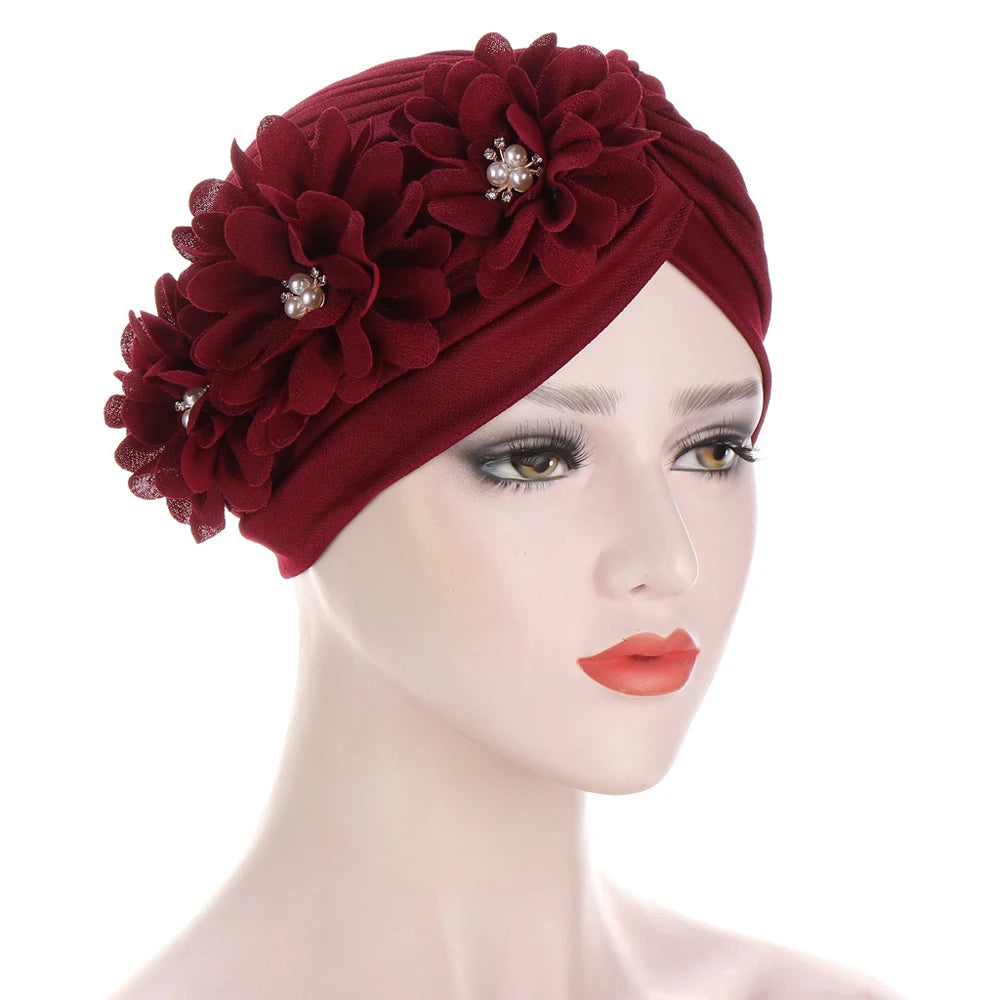 Stretchy Turban Flower Hat - Chemo Hijab Head Wrap for Women