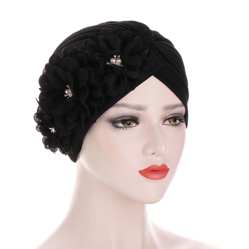 Stretchy Turban Flower Hat - Chemo Hijab Head Wrap for Women