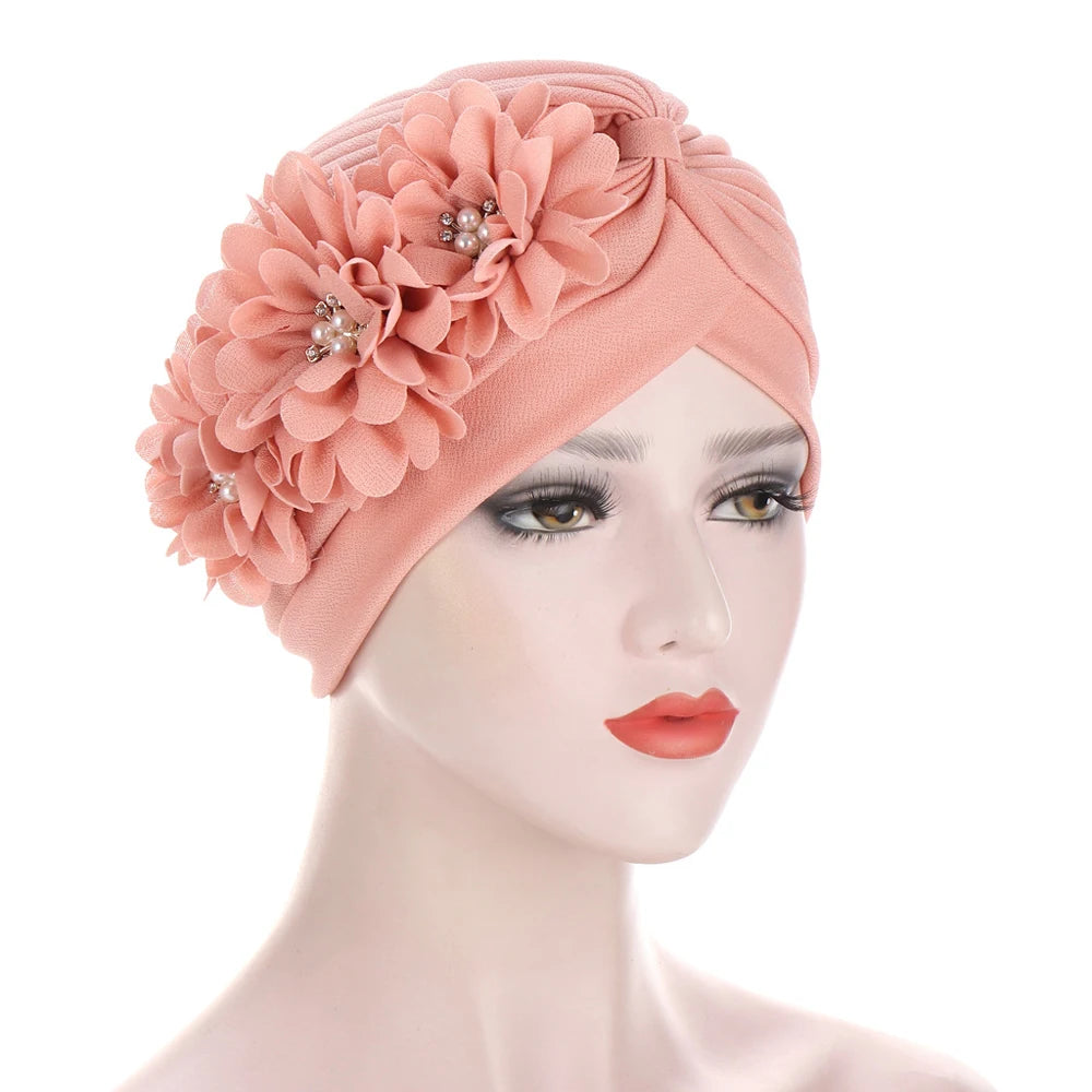 Stretchy Turban Flower Hat - Chemo Hijab Head Wrap for Women