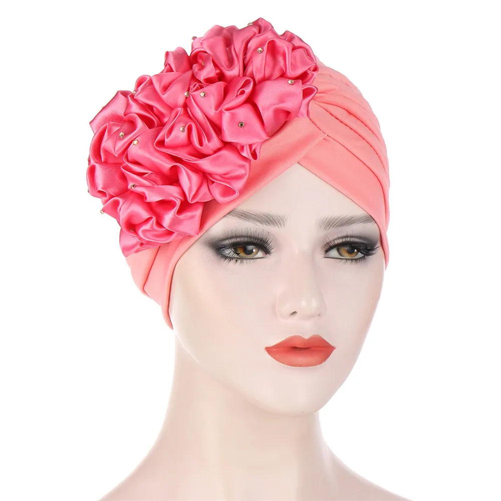 Stretchy Turban Flower Hat - Chemo Hijab Head Wrap for Women