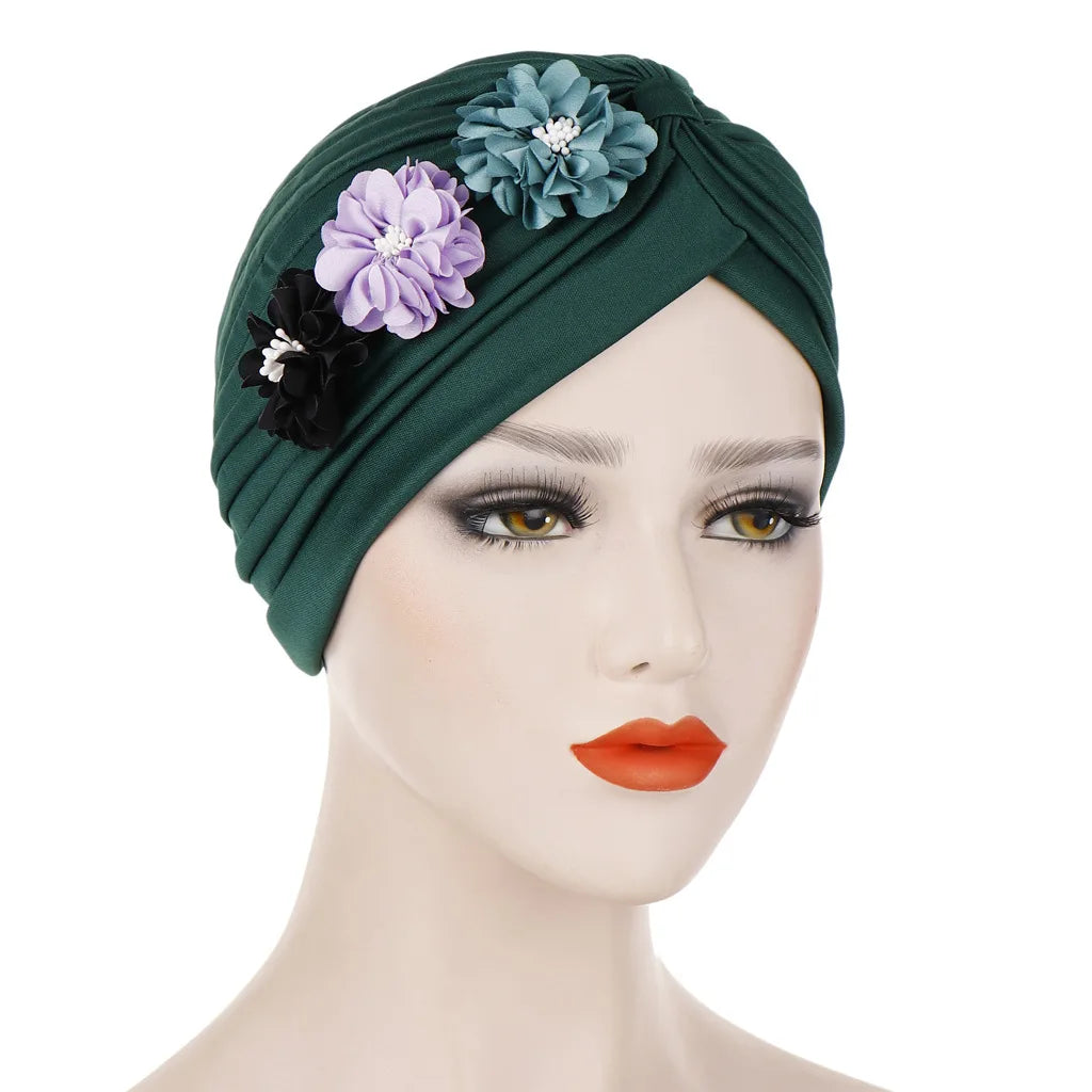 Stretchy Turban Flower Hat - Chemo Hijab Head Wrap for Women