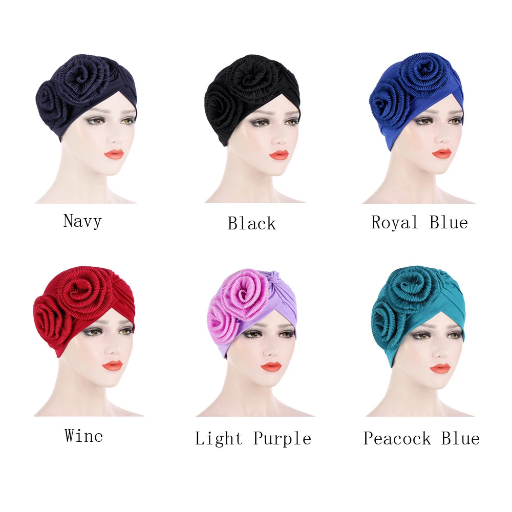 Stretchy Turban Flower Hat - Chemo Hijab Head Wrap for Women