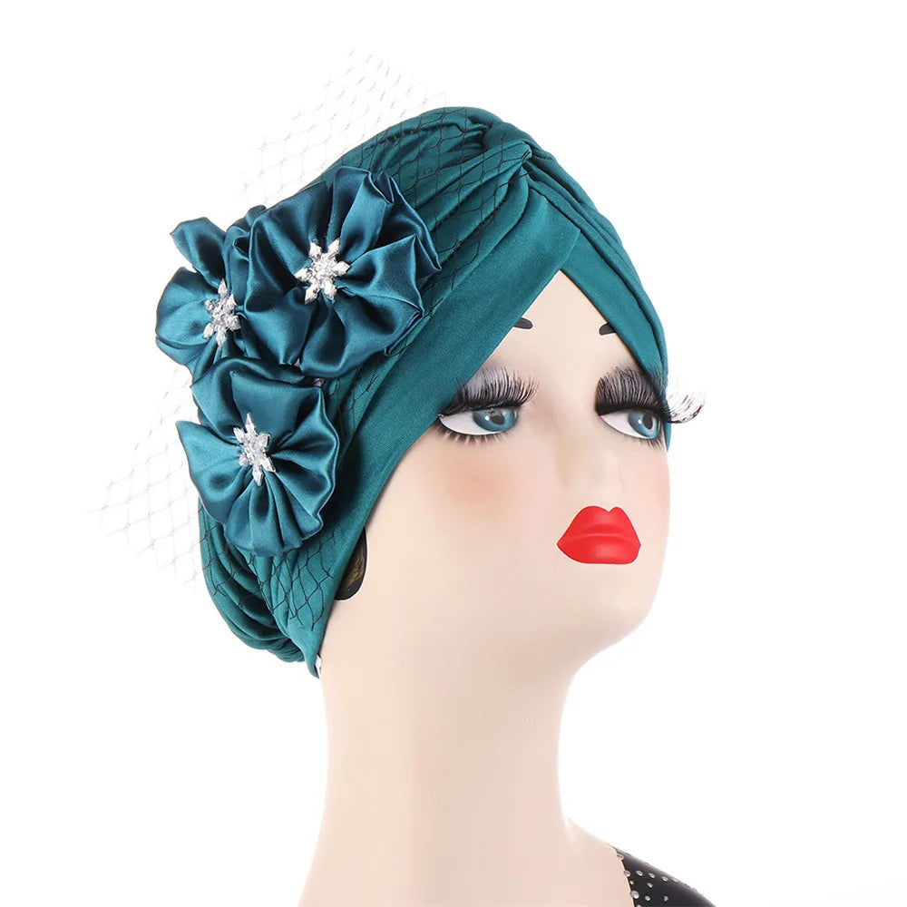 Stretchy Turban Flower Hat - Chemo Hijab Head Wrap for Women