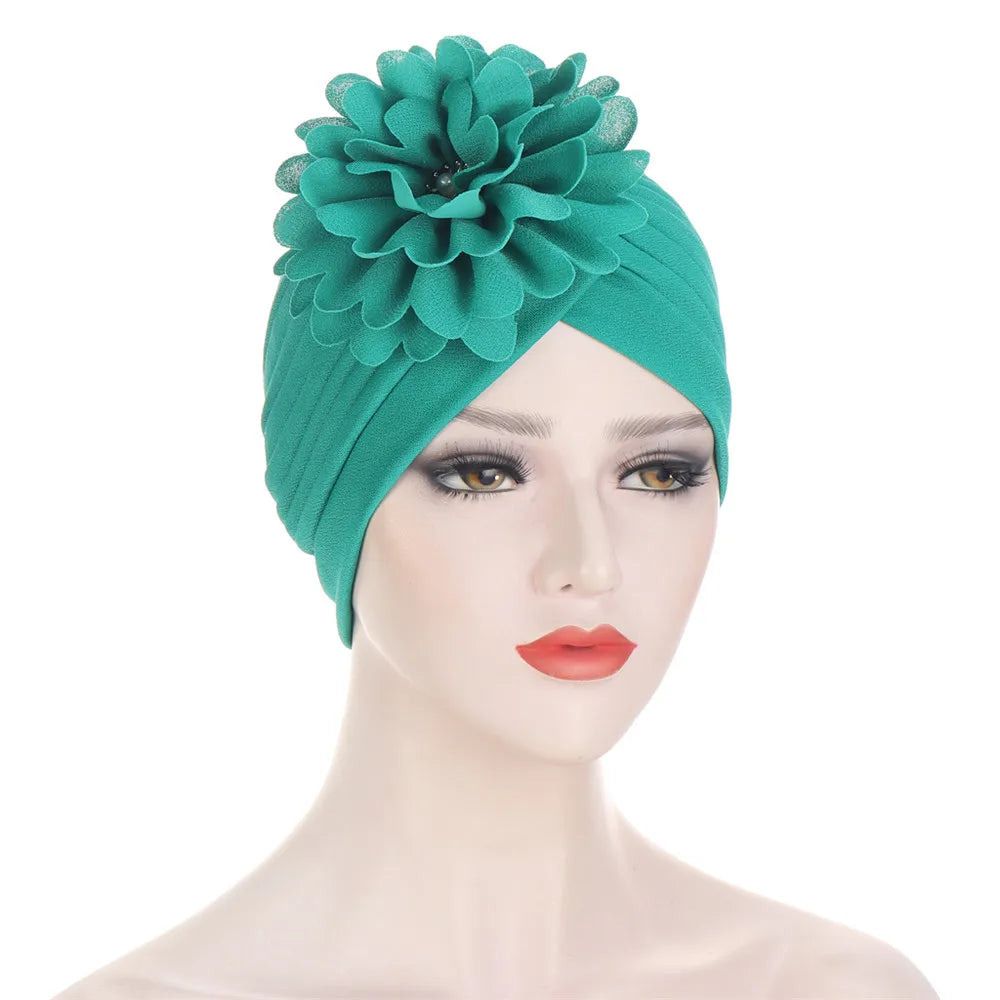 Stretchy Turban Flower Hat - Chemo Hijab Head Wrap for Women