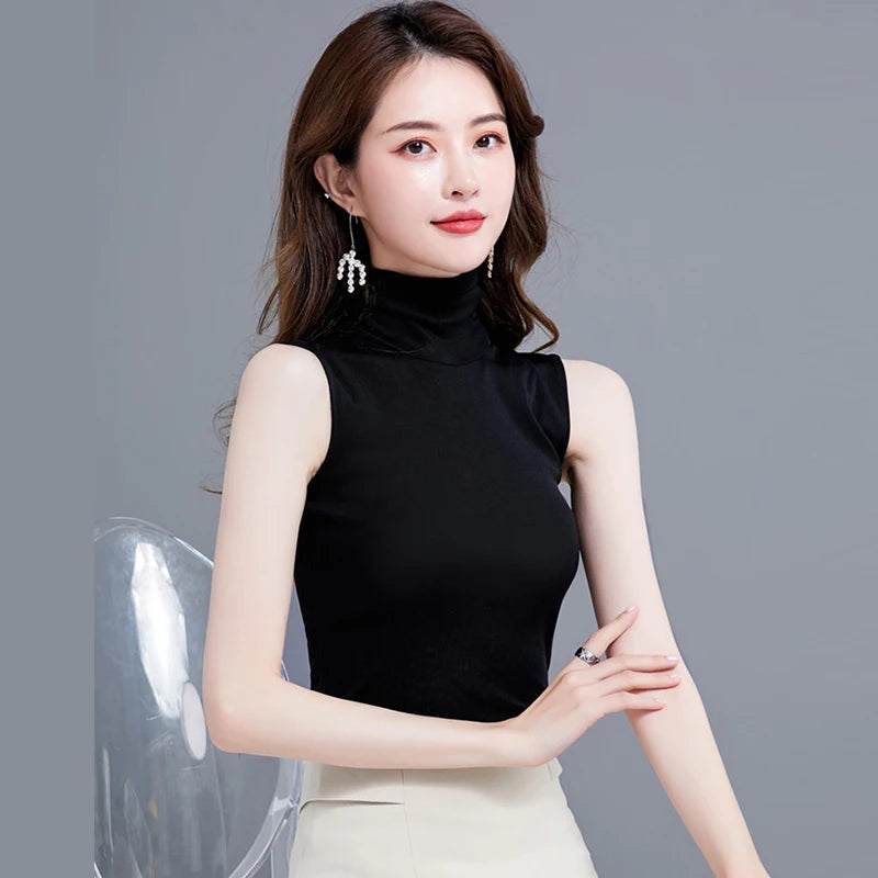 Summer Tops for Women - Turtleneck Sleeveless Lace Tank Tops