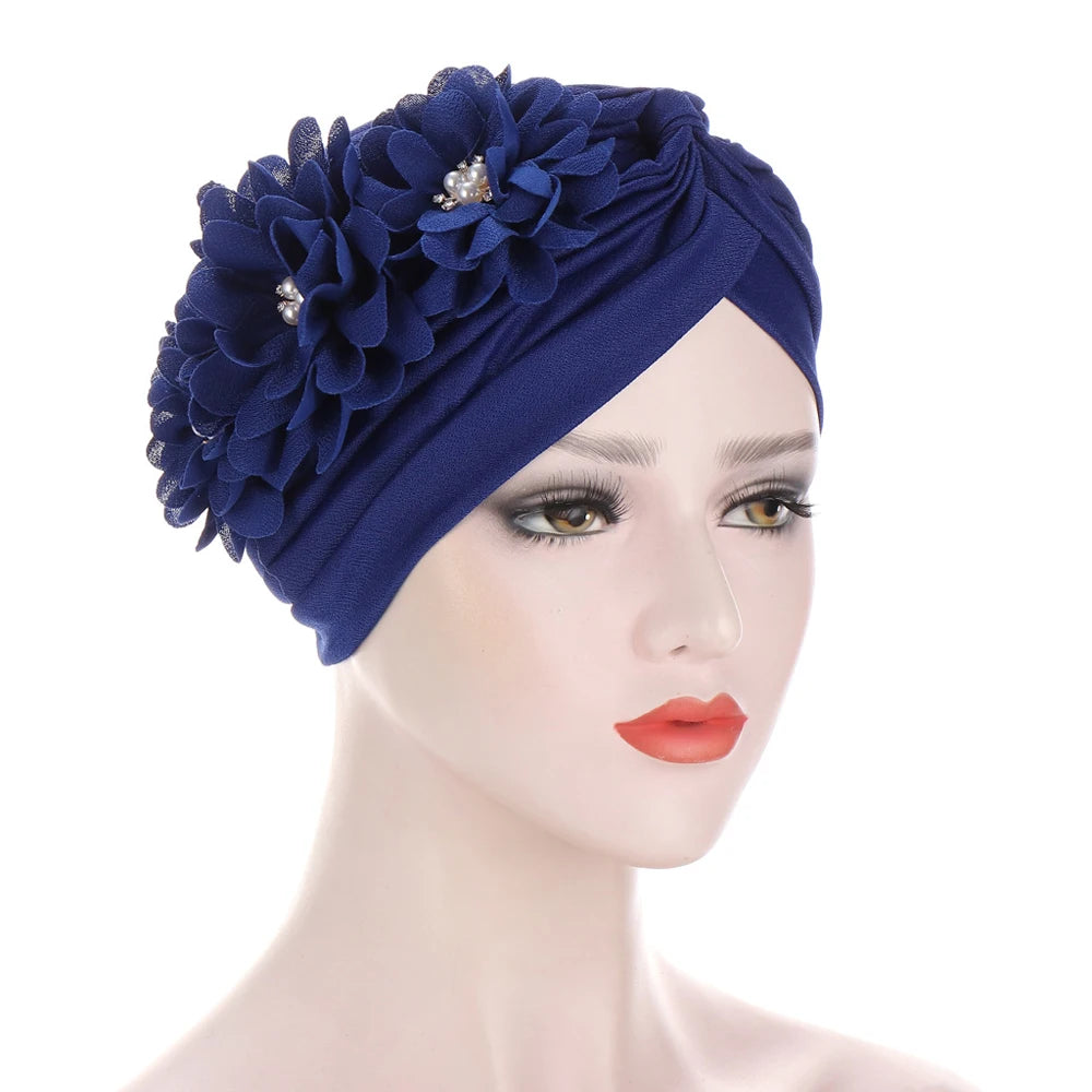 Stretchy Turban Flower Hat - Chemo Hijab Head Wrap for Women