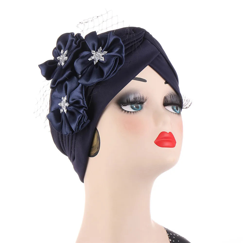 Stretchy Turban Flower Hat - Chemo Hijab Head Wrap for Women