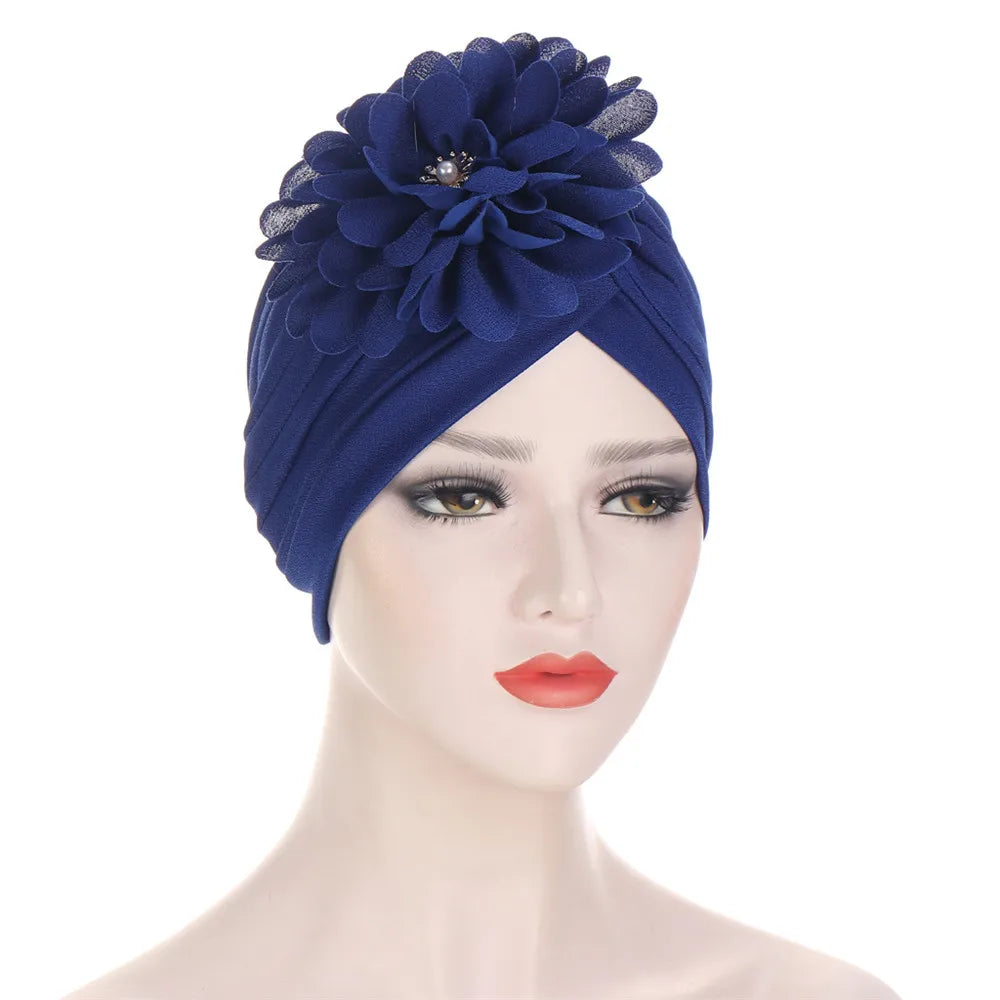 Stretchy Turban Flower Hat - Chemo Hijab Head Wrap for Women