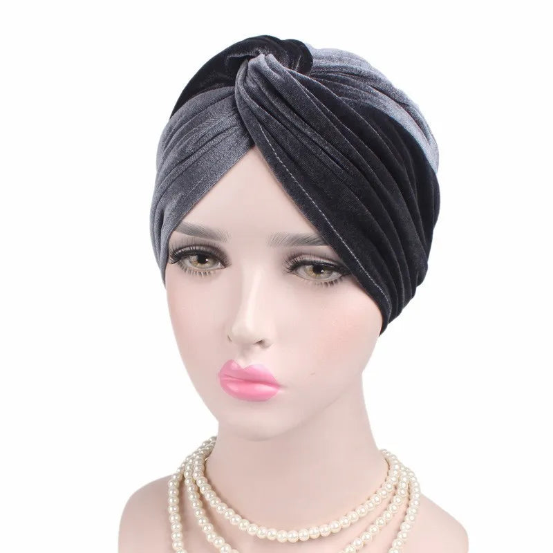 Soft Velvet Stretchy Turban Bonnet - Muslim Hijab Cap