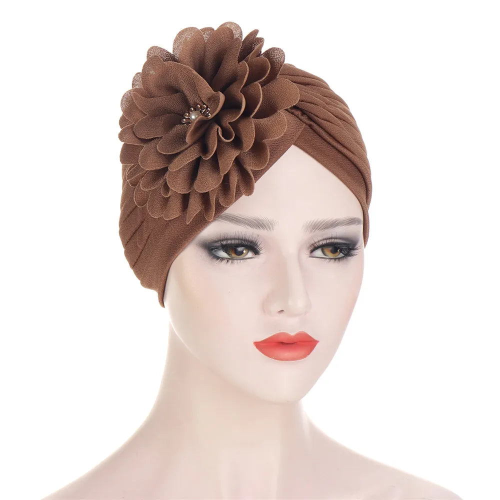 Stretchy Turban Flower Hat - Chemo Hijab Head Wrap for Women