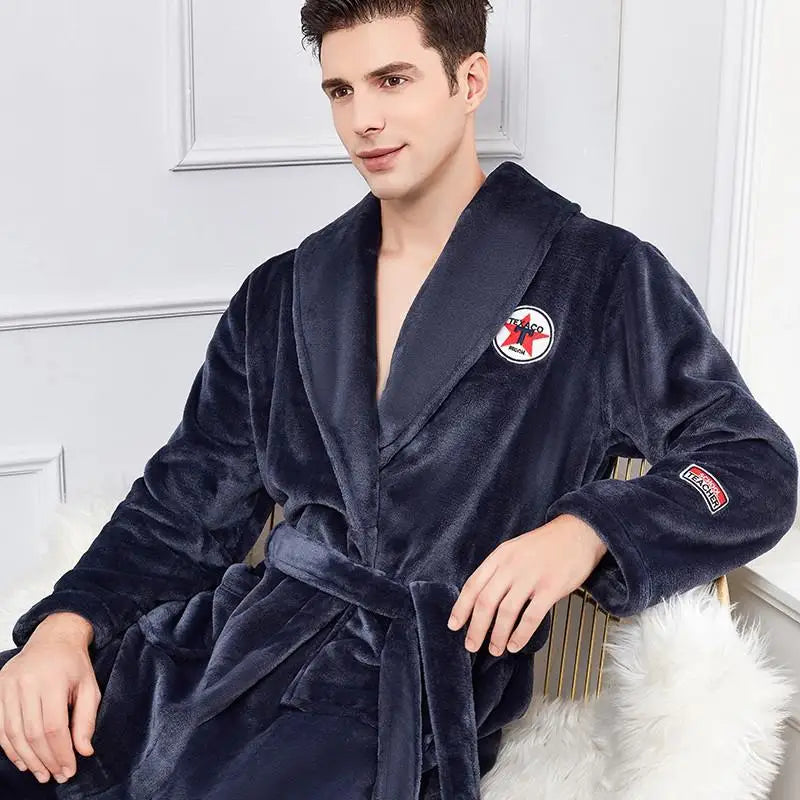 Autumn Winter Warm Male Sleepwear Big Size Flannel Men Robe Nightwear Thick Long Bathrobe Nightgown Loungewear Casual Home Wear